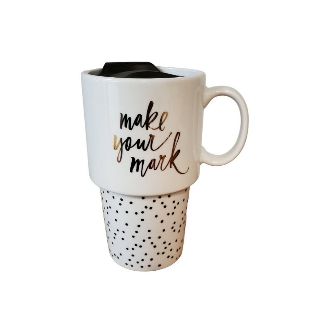 "Make Your Mark" Inspirational Polka Dot Tapered Coffee Mug  with Lid